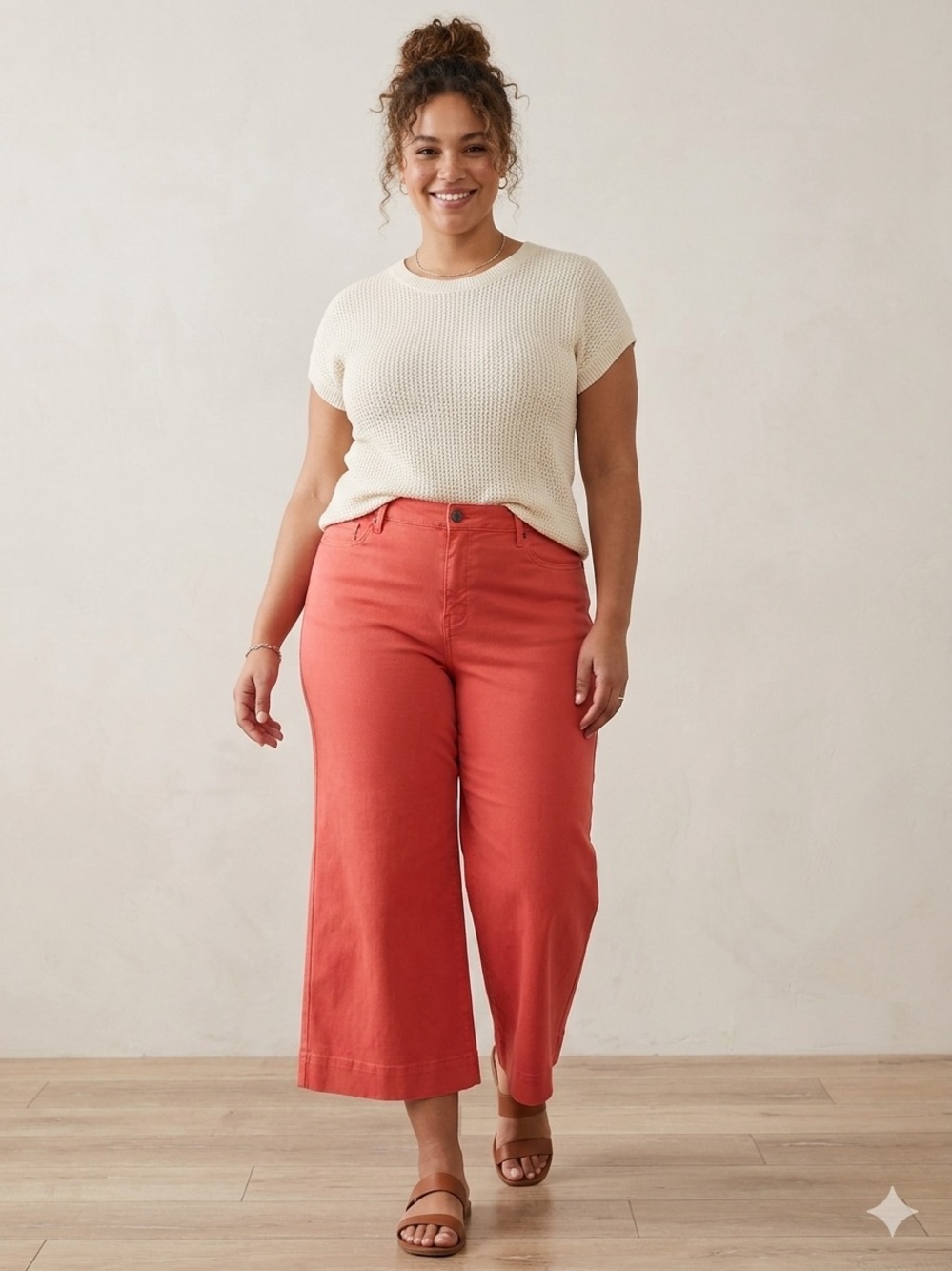 NYDJ Lift Tuck Wide Leg Cropped Pants Coral Pink Size 14
